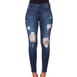 Good American Good Legs Jeans Raw Edge Distressed Size 24 Dark Wash